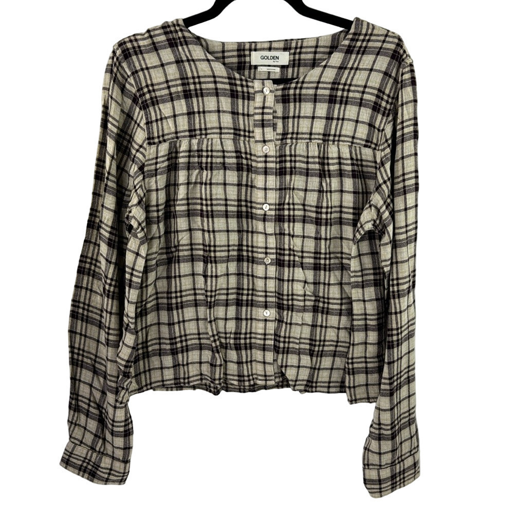 Aritzia Golden by TNA Plaid Cropped Flannel Button Down Shirt Wool Blend size L
